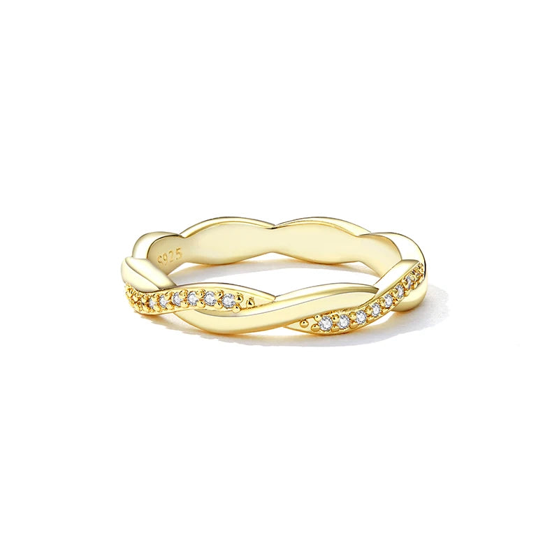 Elegant Twisted Zircon Eternity Ring – 925 Sterling Silver and 14K Gold Plated