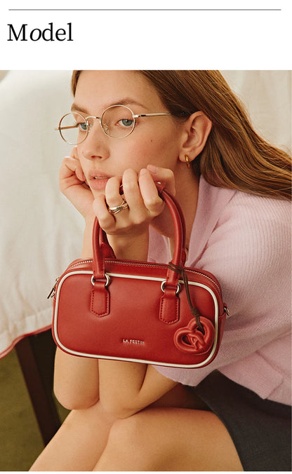 Split Leather Bowling Shoulder and Crossbody Tote