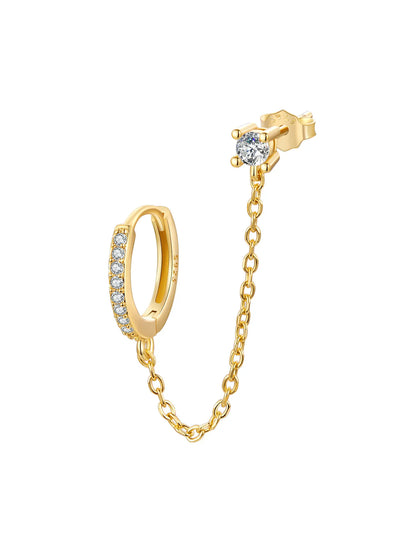 Zircon Stud Earrings with Chain – 925 Sterling Silver Double Hoop