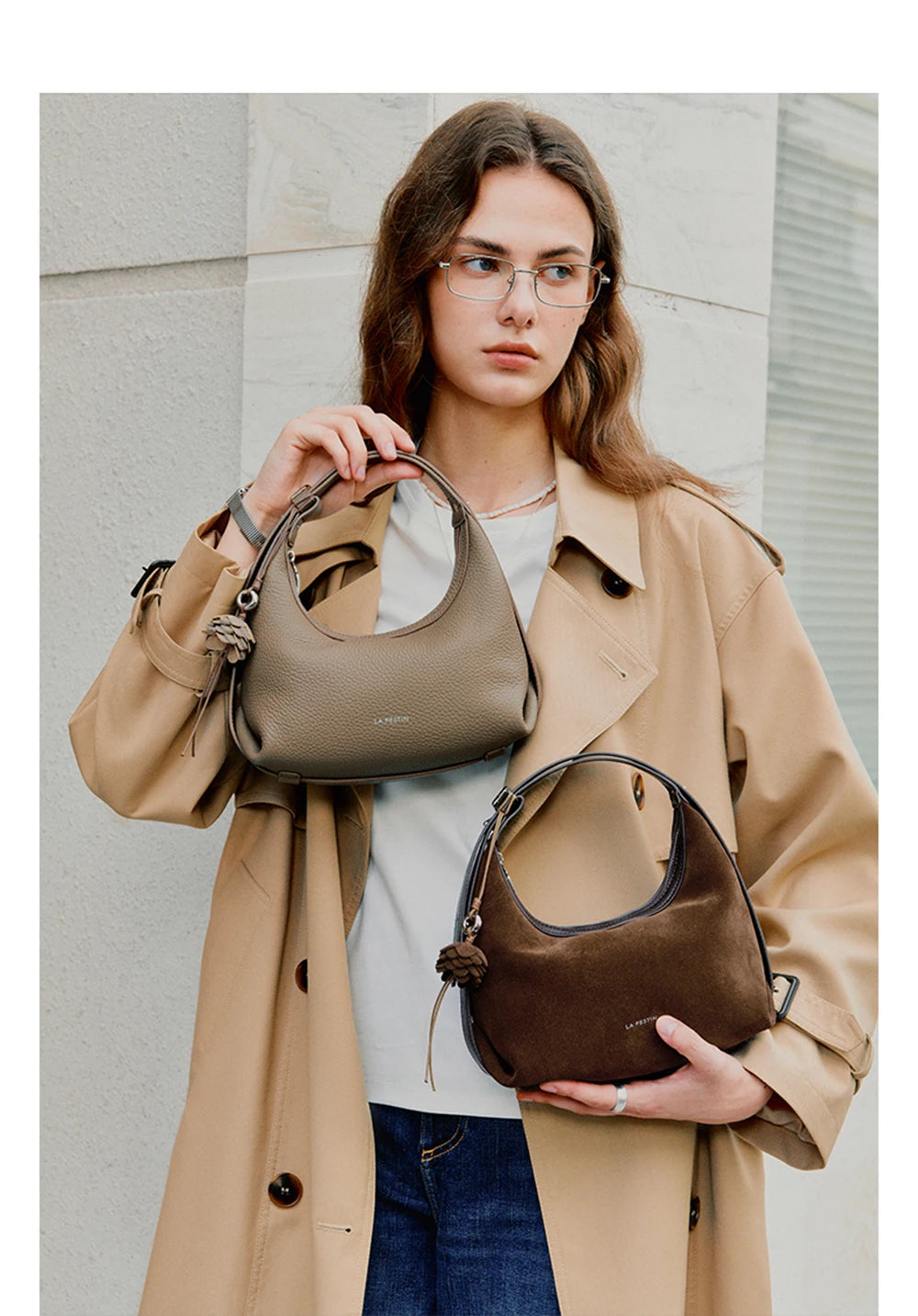 Genuine Leather Half Moon Shoulder and Crossbody Tote