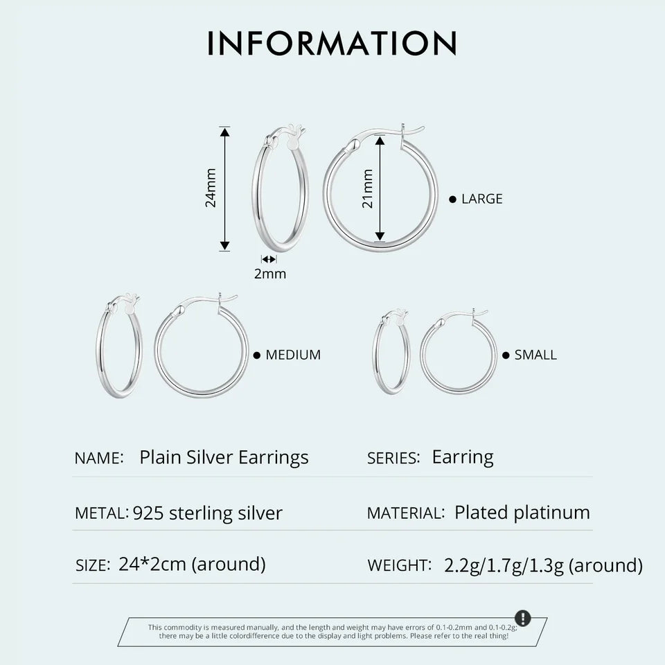 Hoop Earrings – 925 Sterling Silver, White Gold Plated