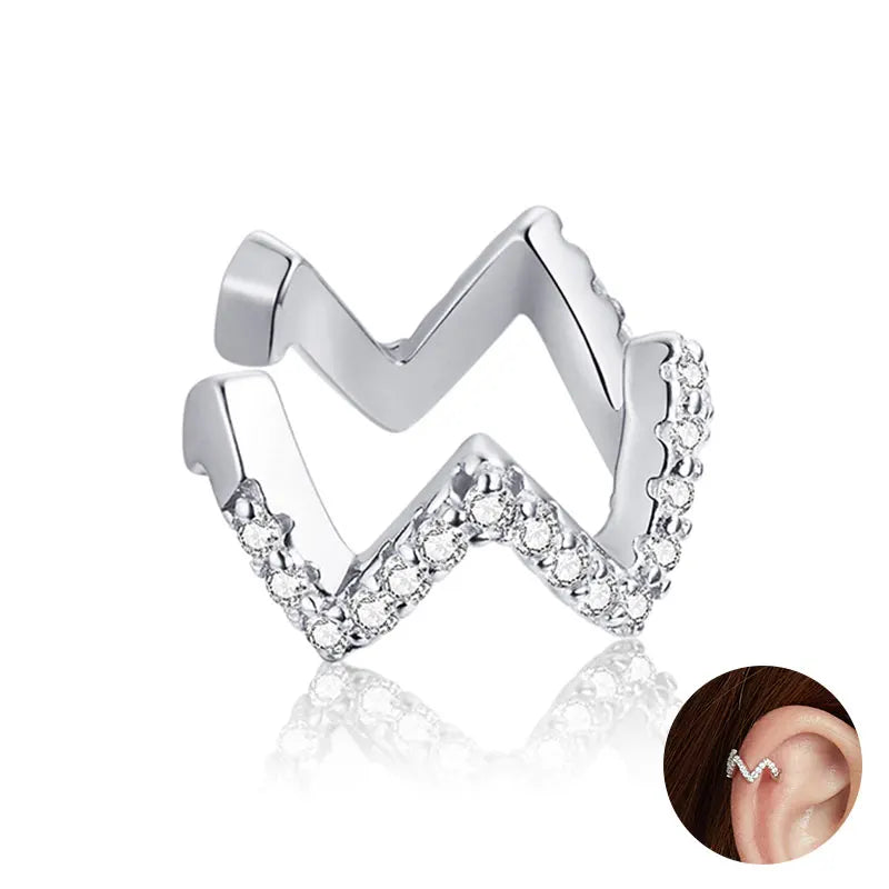 Sterling Silver Mono-earring with Zircon – Clip-On Geometric Style