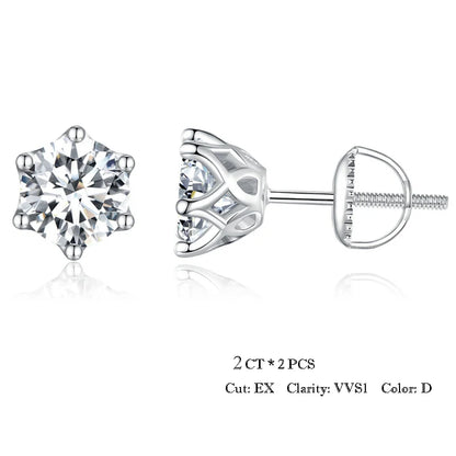 D Color Moissanite Stud Earrings – 925 Sterling Silver