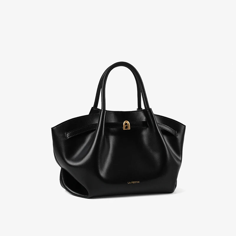 Split Leather Structured Tote Bag