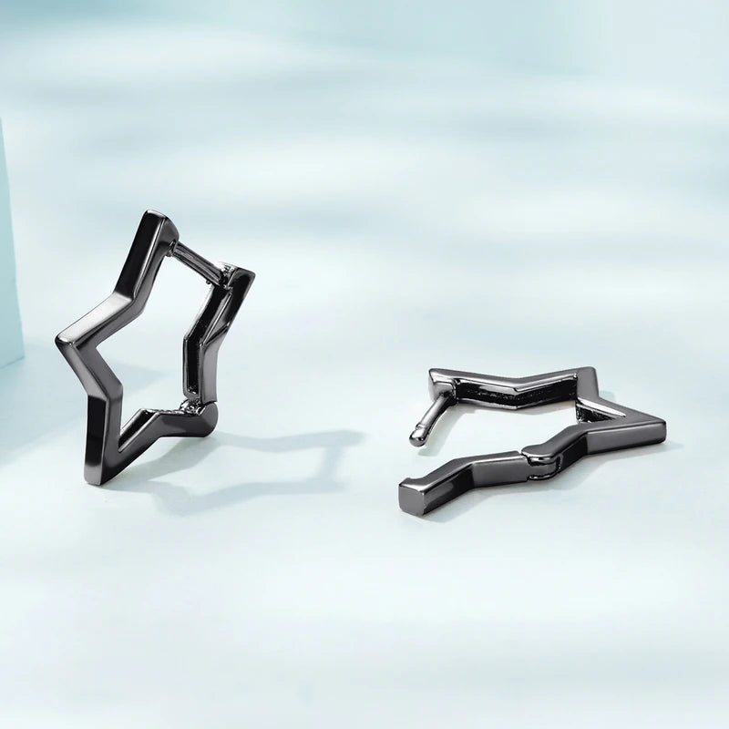 Star Hoop Earrings – Sterling Silver with Oxidized Finish