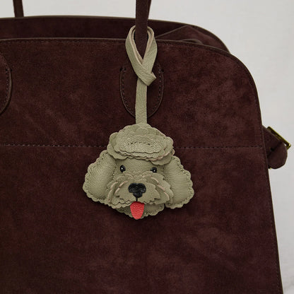 Teddy Dog Leather Bag Charm Keychain