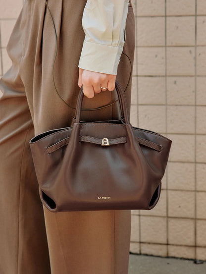 Split Leather Structured Tote Bag