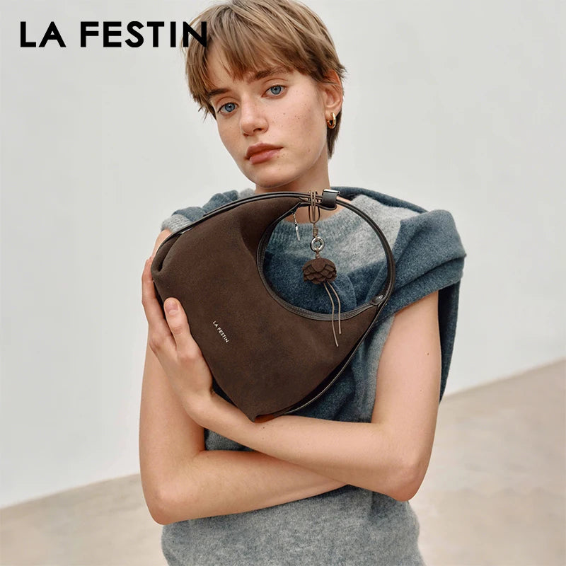 Genuine Leather Half Moon Shoulder and Crossbody Tote