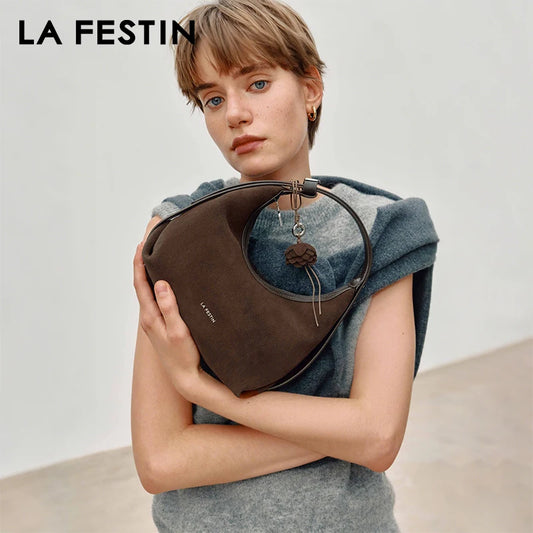 Genuine Leather Half Moon Shoulder and Crossbody Tote