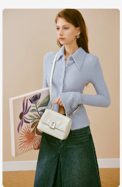 Split Leather Compact Square Tote