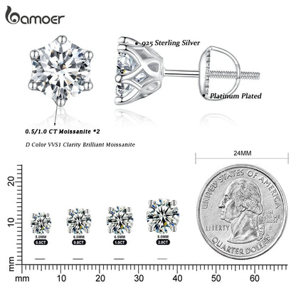 D Color Moissanite Stud Earrings – 925 Sterling Silver