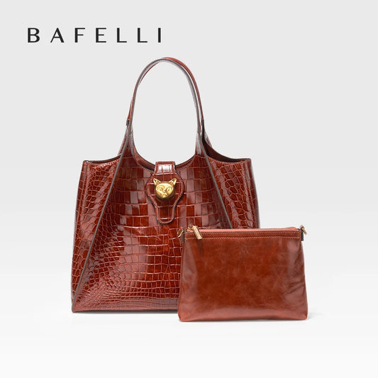 Crocodile Pattern Genuine Leather Tote – Business Commuter Style