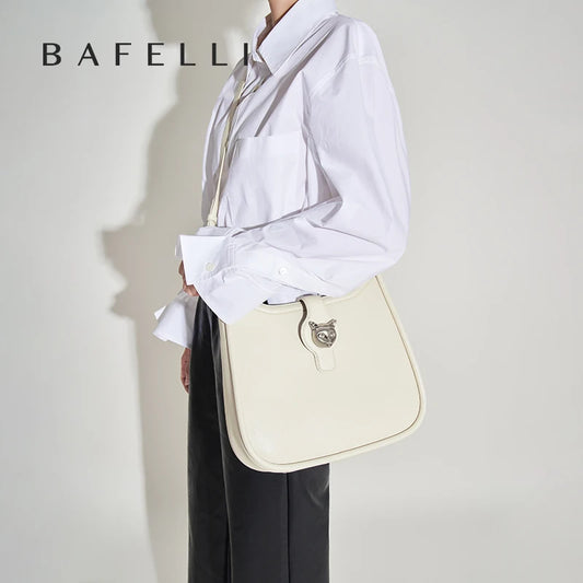 Retro Half Moon Split Leather Messenger Bag with Lock