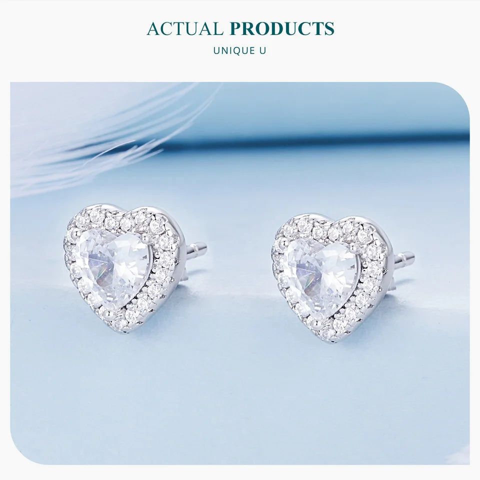 Gold Plated Heart Stud Earrings – Sterling Silver with Zircon