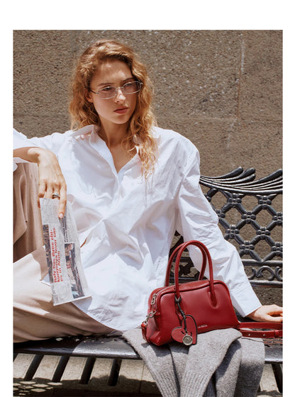 Soft Split Leather Small Tote Shoulder Bag