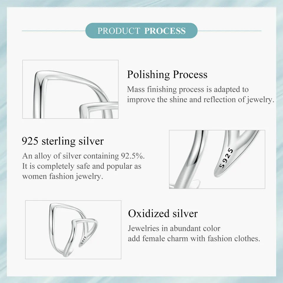 925 Sterling Silver Adjustable V-Shaped Ring with Double-Layer Design