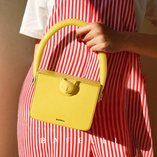 Boxy Genuine Leather Flap Bag – Cartoon Lock Design