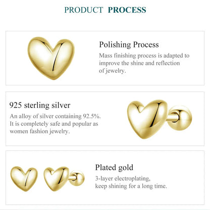 Mini Heart Stud Earrings – 925 Sterling Silver, Platinum Plated